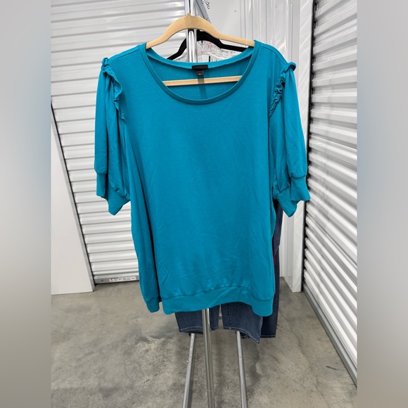 Torrid | Short Puff Sleeve Sweater with Ruffle Design in Teal | size 3 - Picture 1 of 3